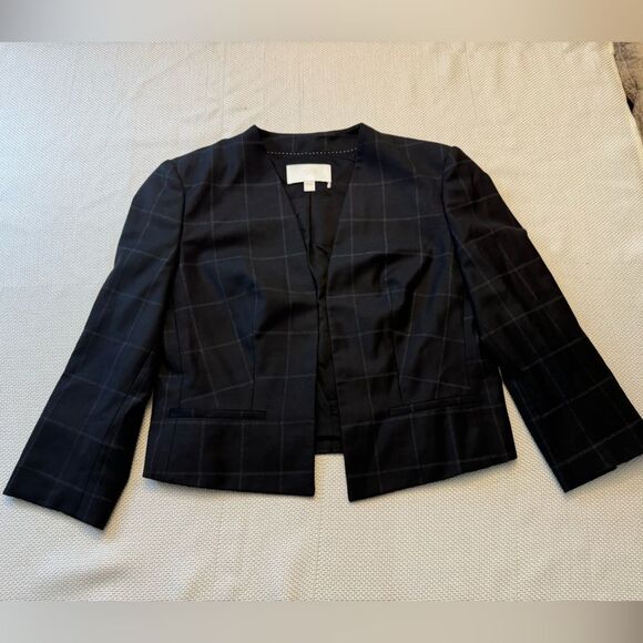 Hugo Boss cropped lined plaid suit jacket USA size 8 Italy size 44 business - Picture 1 of 10